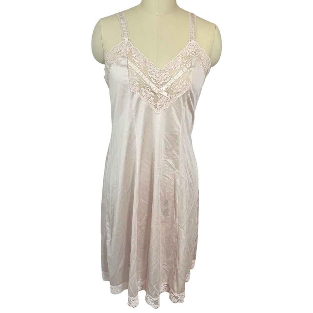 Vintage Formfit Slip‎ Dress Pink Lace Coquette Boudoir Chic Lingerie Sz 38 16-18